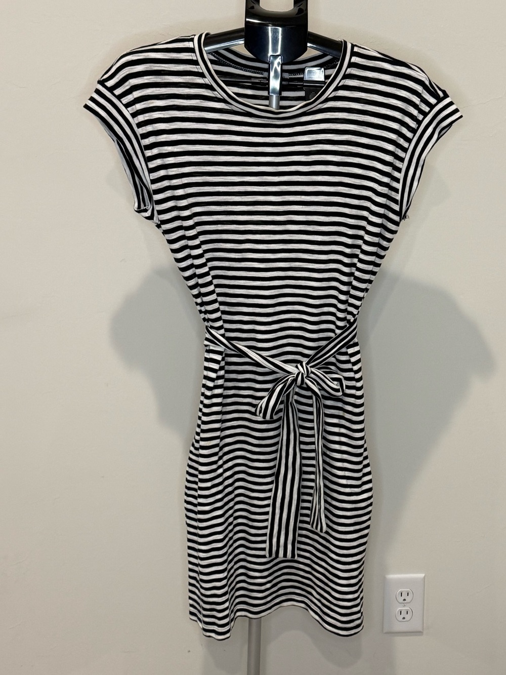 J. Crew Black and White Striped Tie-Waist Mini Dress